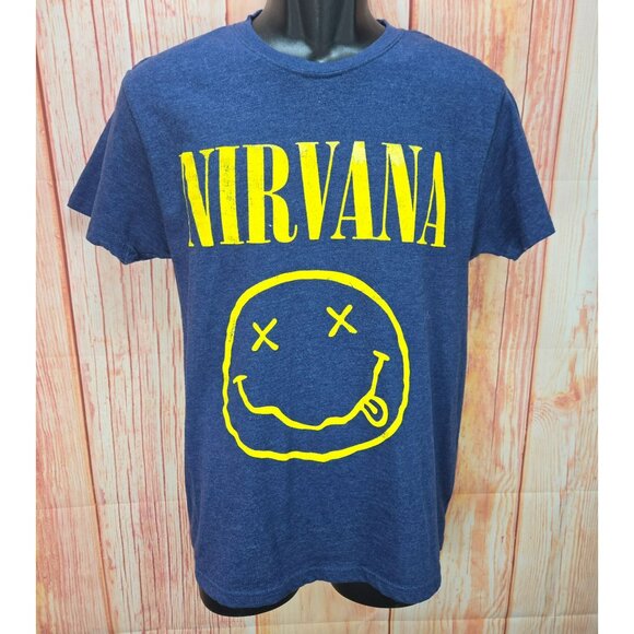 Nirvana Smiley Face Logo Mens T-Shirt Size Small Blue & Yellow - Picture 1 of 7